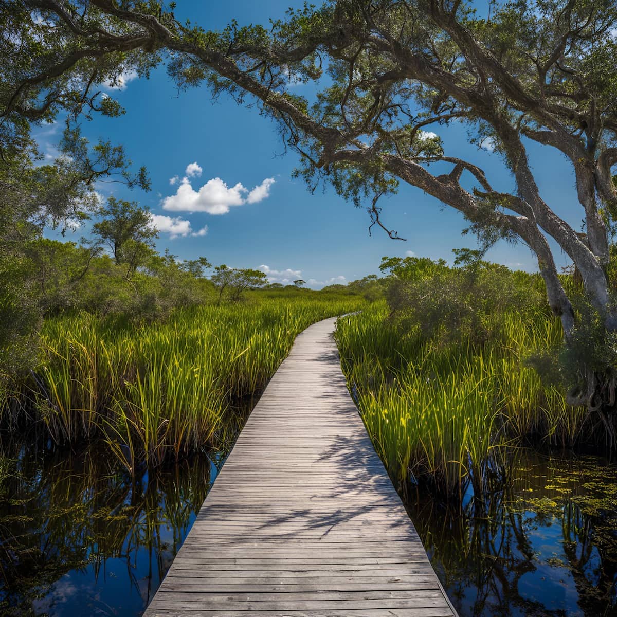 Airboat gliding through the sawgrass marshes of the Everglades region.