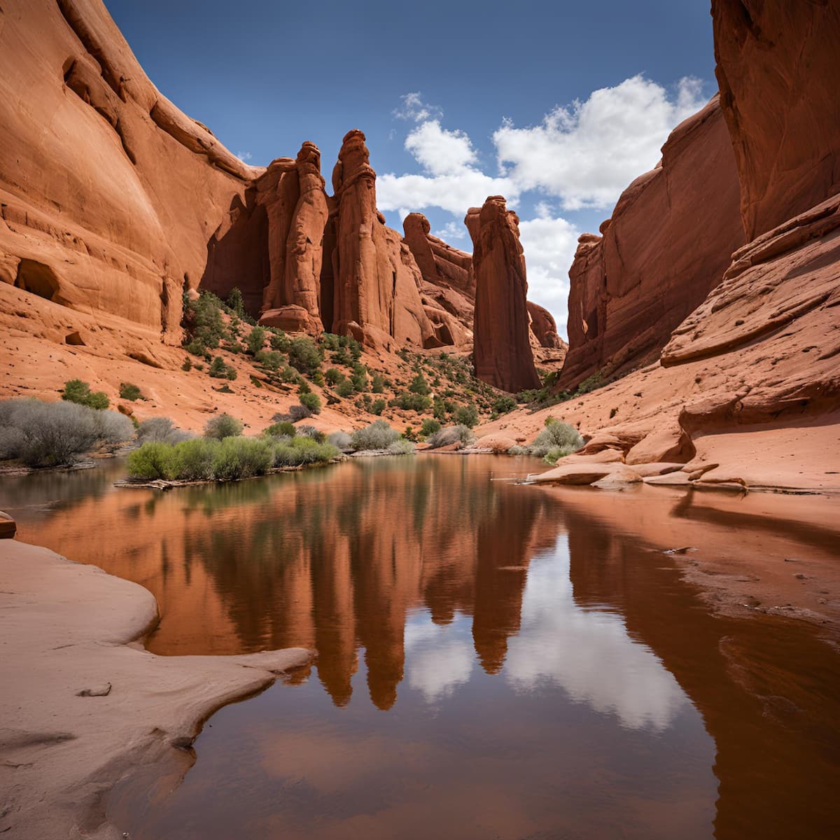 The Three Gossips rock formation in Arches National Park.